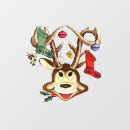 Lächelndes Rentier mit Weihnachtsgeschmack dekorie Fensteraufkleber