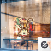 Lächelndes Rentier mit Weihnachtsgeschmack dekorie Fensteraufkleber (Café-Fenster)
