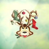 Lächelndes Rentier mit Weihnachtsgeschmack dekorie Fensteraufkleber (Blatt 3)