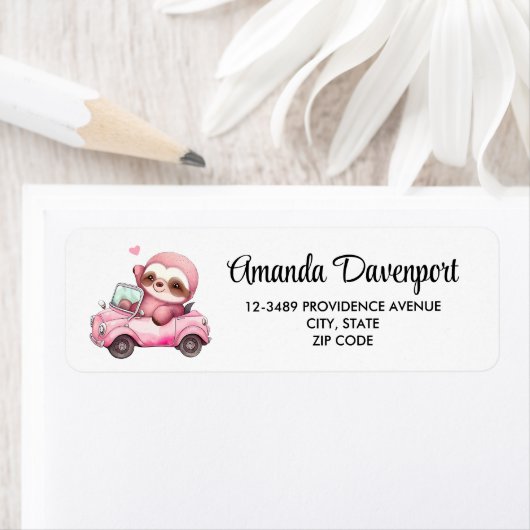 Lächelndes rosa Faultier, das ein Cabrio antreibt (Insitu)