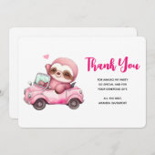 Lächelndes rosa Faultier, das ein Cabrio antreibt Dankeskarte (Vorne/Hinten)