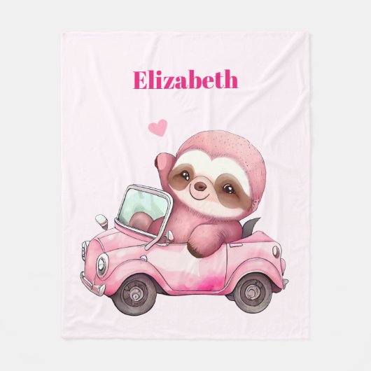 Lächelndes rosa Faultier, das ein Cabrio antreibt Fleecedecke (Vorderseite)
