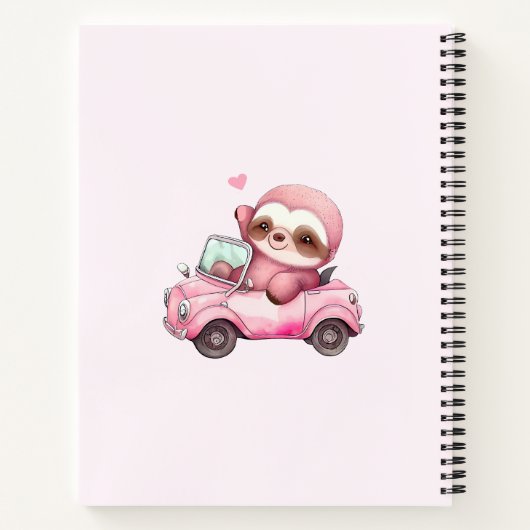 Lächelndes rosa Faultier, das ein Cabrio antreibt Notizblock (Rückseite)