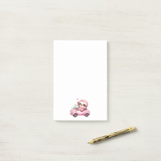 Lächelndes rosa Faultier, das ein Cabrio antreibt Post-it Klebezettel (Auf Schreibtisch)
