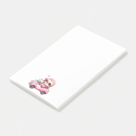 Lächelndes rosa Faultier, das ein Cabrio antreibt Post-it Klebezettel (angewinkelt)