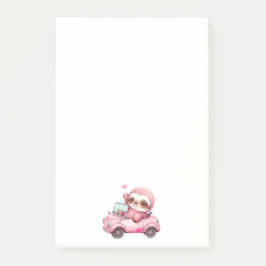 Lächelndes rosa Faultier, das ein Cabrio antreibt Post-it Klebezettel