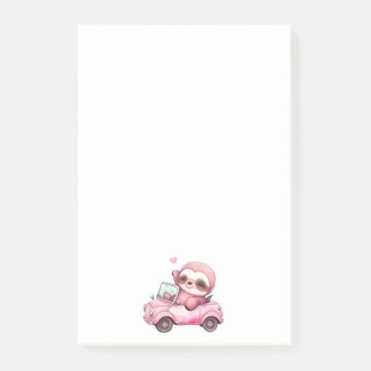 Lächelndes rosa Faultier, das ein Cabrio antreibt Post-it Klebezettel (Vorderseite)