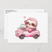 Lächelndes rosa Faultier, das ein Cabrio antreibt Postkarte (Vorne/Hinten)