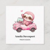 Lächelndes rosa Faultier, das ein Cabrio antreibt Quadratische Visitenkarte (Vorderseite)