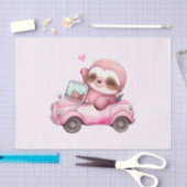 Lächelndes rosa Faultier, das ein Cabrio antreibt Seidenpapier (Handwerk)