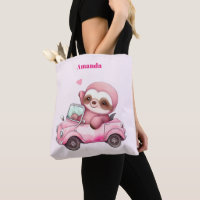 Lächelndes rosa Faultier, das ein Cabrio antreibt