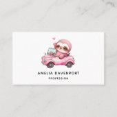 Lächelndes rosa Faultier, das ein Cabrio antreibt Visitenkarte (Vorderseite)