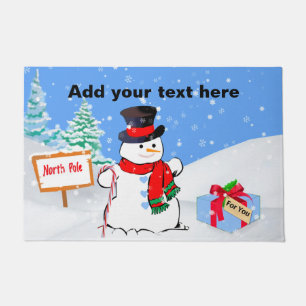 Lächelndes Schneemann-und Weihnachtsgeschenk Fußmatte