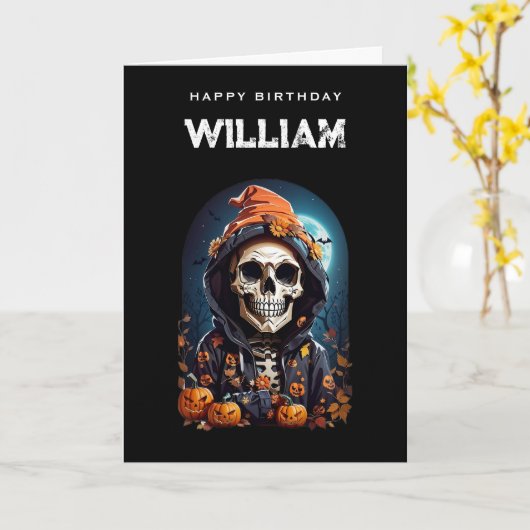 Lächelndes Skelett wird alt Geburtstag Karte (Gelbe Blume)