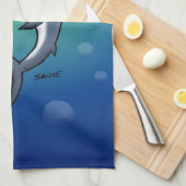 Lächelndes Sonnenhai auf blauem Hintergrund Geschirrtuch (Viertel Falte)