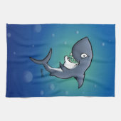 Lächelndes Sonnenhai auf blauem Hintergrund Geschirrtuch (Horizontal)