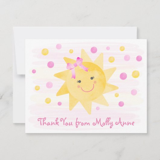 Lächelndes Sonnenlicht Pink & Gelb Dots Girly Dankeskarte (Vorderseite)