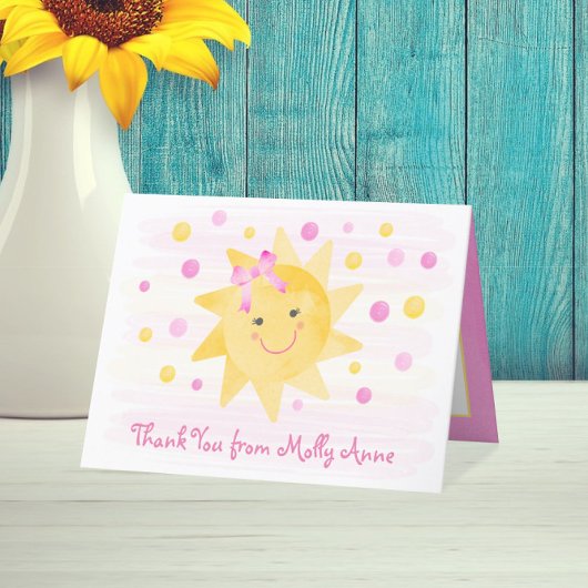 Lächelndes Sonnenlicht Pink & Gelb Dots Girly Dankeskarte