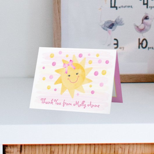 Lächelndes Sonnenlicht Pink & Gelb Dots Girly Dankeskarte