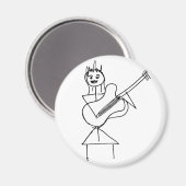 Lächelndes Strichmännchen Girl hält Bass / Gitarre Magnet (Vorderseite/Rückseite)