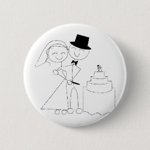 Lächelndes Strichmännchen kuschelt die Hochzeitsto Button