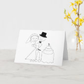 Lächelndes Strichmännchen kuschelt die Hochzeitsto Karte (Gelbe Blume)