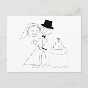 Lächelndes Strichmännchen kuschelt die Hochzeitsto Postkarte