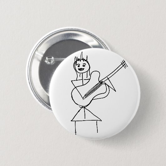 Lächelndes Strichmännchen-Mädchen, das Baß/Gitarre Button (Vorne & Hinten)