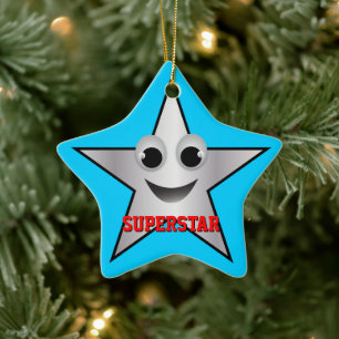 Lächelndes Superstar-Zeichen silber gefärbt Keramik Ornament