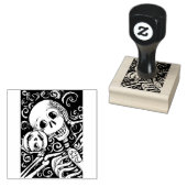 LÄCHELSKELETON UND SEINE KÜRBISLATERNE, HALLOWEN GUMMISTEMPEL (Stempel)
