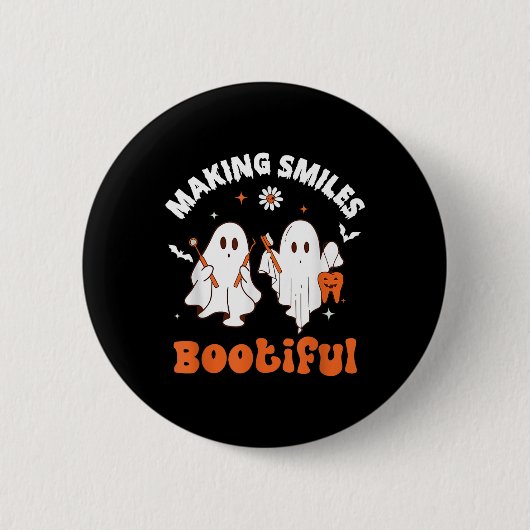 Lächelt Bootiful Funny Ghost Dentist Halloween Den Button (Vorderseite)