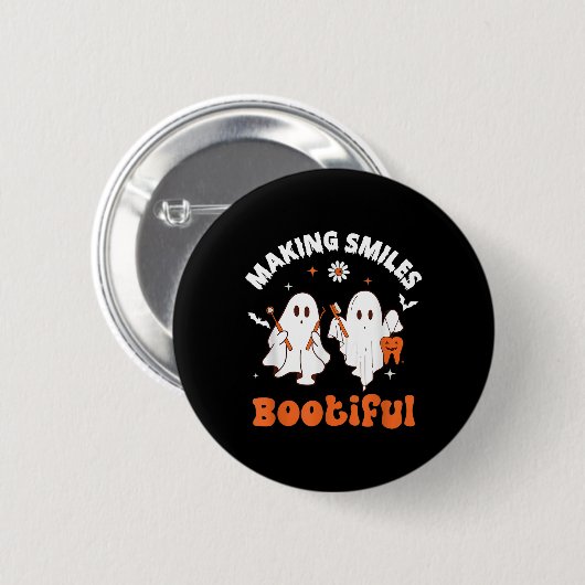 Lächelt Bootiful Funny Ghost Dentist Halloween Den Button (Vorne & Hinten)