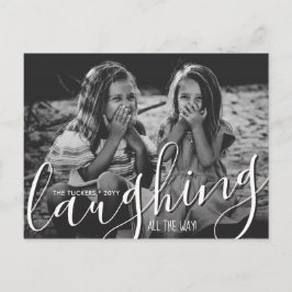 Lachen Der ganze Weg frohe Weihnachten Rotes Foto Postkarte