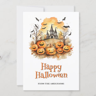 Lachen Funny Pumpkins Bats Spuk Mansion Ghost Feiertagskarte
