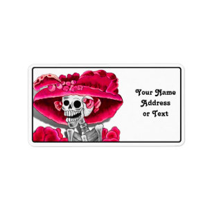 Lachen Skeleton Frau in Red Bonnet Adressaufkleber