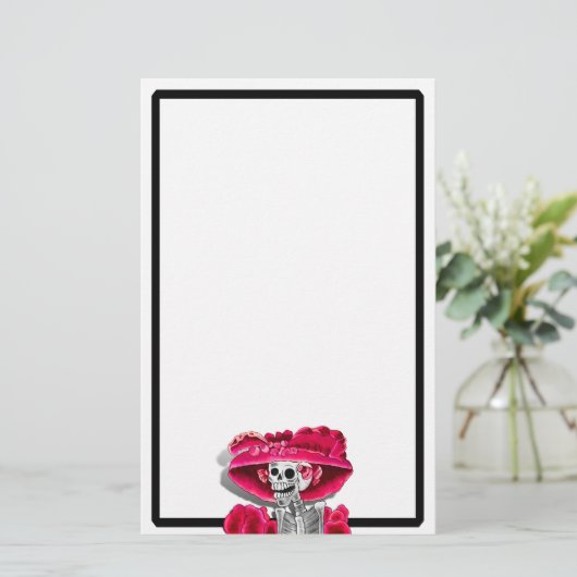 Lachen Skeleton Frau in Red Bonnet Briefpapier (Stehend Vorderseite)