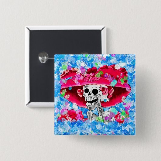 Lachen Skeleton Frau in Red Bonnet Button (Vorne & Hinten)