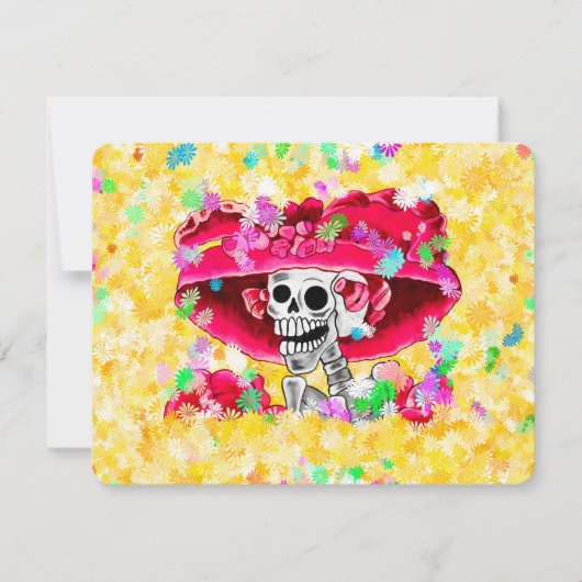 Lachen Skeleton Frau in Red Bonnet Einladung (Vorderseite)
