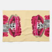 Lachen Skeleton Frau in Red Bonnet Geschirrtuch (Horizontal)