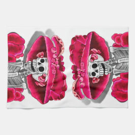 Lachen Skeleton Frau in Red Bonnet Handtuch