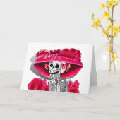 Lachen Skeleton Frau in Red Bonnet Karte (Gelbe Blume)