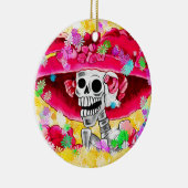 Lachen Skeleton Frau in Red Bonnet Keramik Ornament (Rechts)