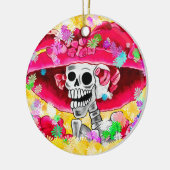 Lachen Skeleton Frau in Red Bonnet Keramik Ornament (Links)