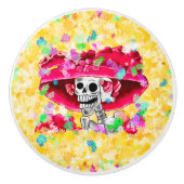 Lachen Skeleton Frau in Red Bonnet Keramikknauf (Vorderseite)