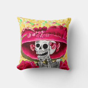 Lachen Skeleton Frau in Red Bonnet Kissen