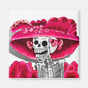 Lachen Skeleton Frau in Red Bonnet Magnet