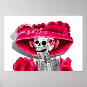 Lachen Skeleton Frau in Red Bonnet Poster (Vorne)