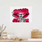 Lachen Skeleton Frau in Red Bonnet Poster (Küche)