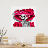 Lachen Skeleton Frau in Red Bonnet Poster (Küche)