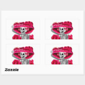 Lachen Skeleton Frau in Red Bonnet Rechteckiger Aufkleber (Blatt)